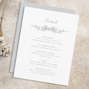 Grey Classic French Floral Wedding Details Enclosure Card