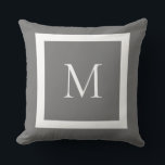 Grey Classic Monogram Cushion<br><div class="desc">A traditional monogram with editable background colour and border; edited from my original version with square shifted up slightly to account for pillow squishing on the bottom and more space around the outside.</div>