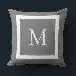 Grey Classic Monogram Cushion<br><div class="desc">A traditional monogram with editable background colour and border; edited from my original version with square shifted up slightly to account for pillow squishing on the bottom and more space around the outside.</div>