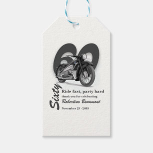 Grey Classic Motorbike Ride Fast 60th Birthday Gift Tags