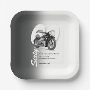 Grey Classic Motorbike Ride Fast 60th Birthday Paper Plate