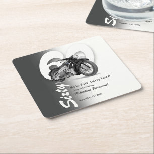 Grey Classic Motorbike Ride Fast 60th Birthday Square Paper Coaster