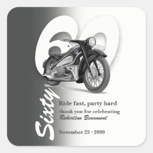 Grey Classic Motorbike Ride Fast 60th Birthday Square Sticker