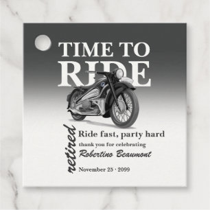 Grey Classic Motorbike Ride Fast Retirement Party Favour Tags