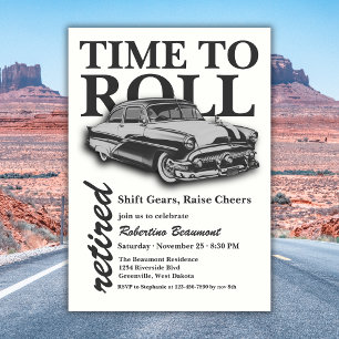 Grey Classic Motorbike Ride Fast Retirement Party Invitation