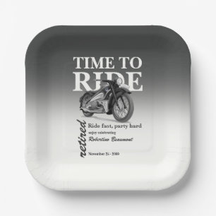 Grey Classic Motorbike Ride Fast Retirement Party Paper Plate