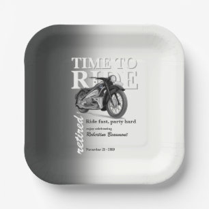 Grey Classic Motorbike Ride Fast Retirement Party Paper Plate