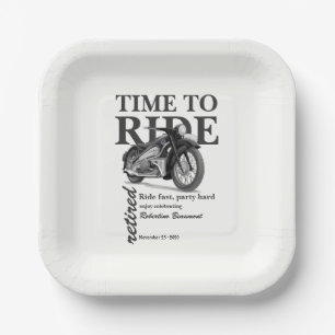 Grey Classic Motorbike Ride Fast Retirement Party Paper Plate