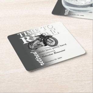 Grey Classic Motorbike Ride Fast Retirement Party Square Paper Coaster