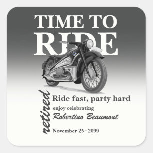 Grey Classic Motorbike Ride Fast Retirement Party Square Sticker