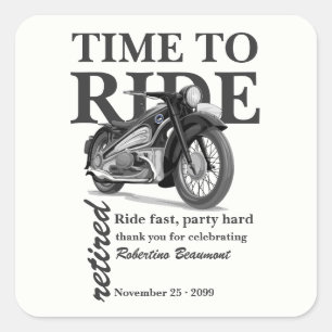 Grey Classic Motorbike Ride Fast Retirement Party Square Sticker