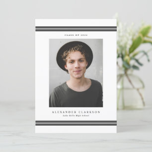 Grey Classic Stripes Modern 2022 Photo Graduation Announcement