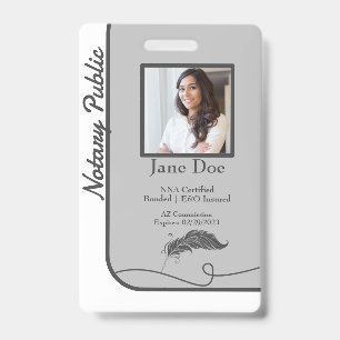 Grey Classic Style Notary Public ID Badge QR Code