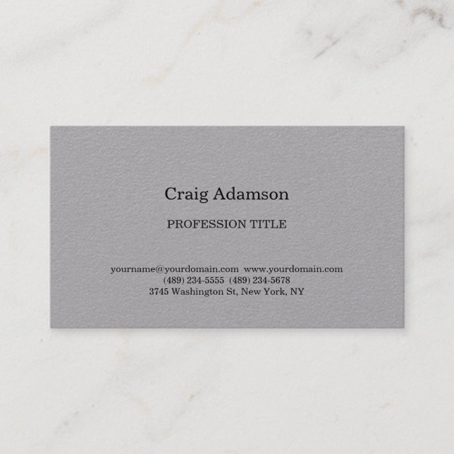 Grey Classical Elegant Plain Simple Minimalist Business Card (Front)