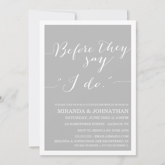 Grey Classy Couple's Shower Invitations (Front)