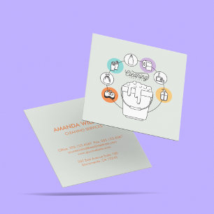 Grey cleaning & janitorial Housekeeping Maid Square Business Card
