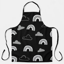 Grey Clouds and Rainbows on Black Apron
