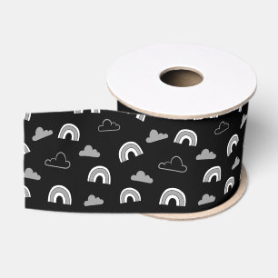 Grey Clouds and Rainbows on Black Ribbon Grosgrain Ribbon