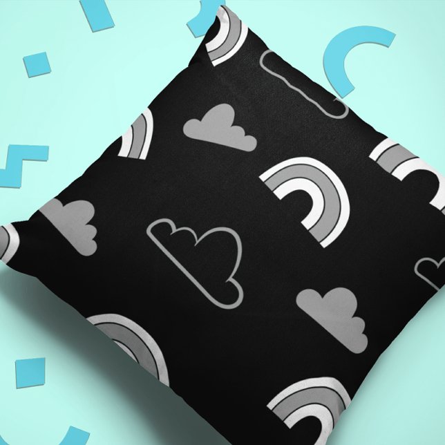 Grey Clouds and Rainbows on Black Throw Pillow (Creator Uploaded)