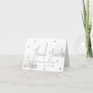Grey Clouds & Gold Stars Watercolor Baby Shower Thank You Card