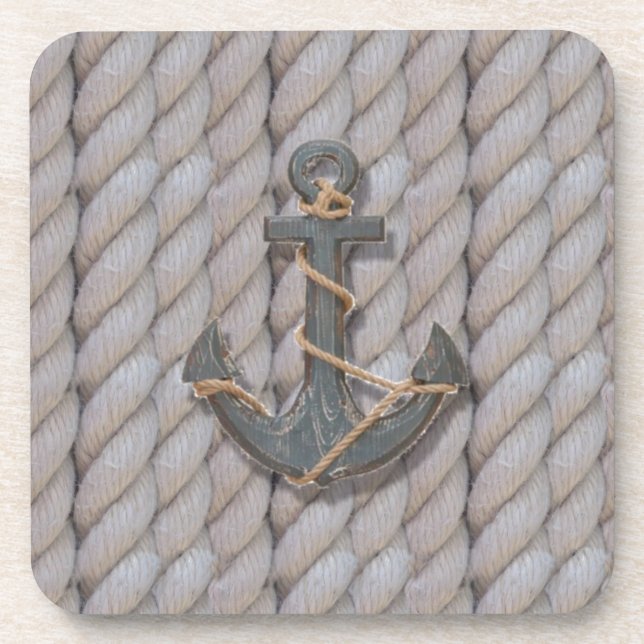 grey coastal beach rope nautical anchor coaster (Front)