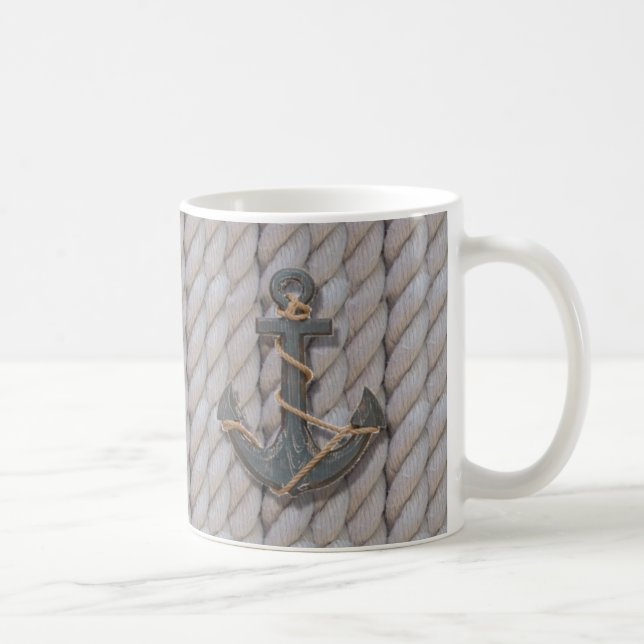 grey coastal beach rope nautical anchor coffee mug (Right)