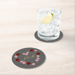 Grey coasters with a pink and red heart