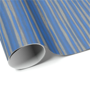 Grey & cobalt blue stripes, hand drawn pattern wrapping paper