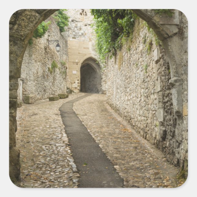 Grey Cobblestone street, France Square Sticker (Front)
