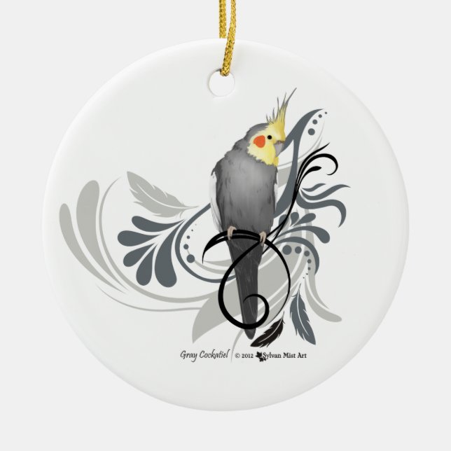 Grey Cockatiel Ceramic Ornament (Front)
