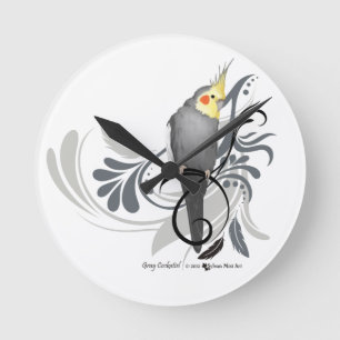 Grey Cockatiel Round Clock