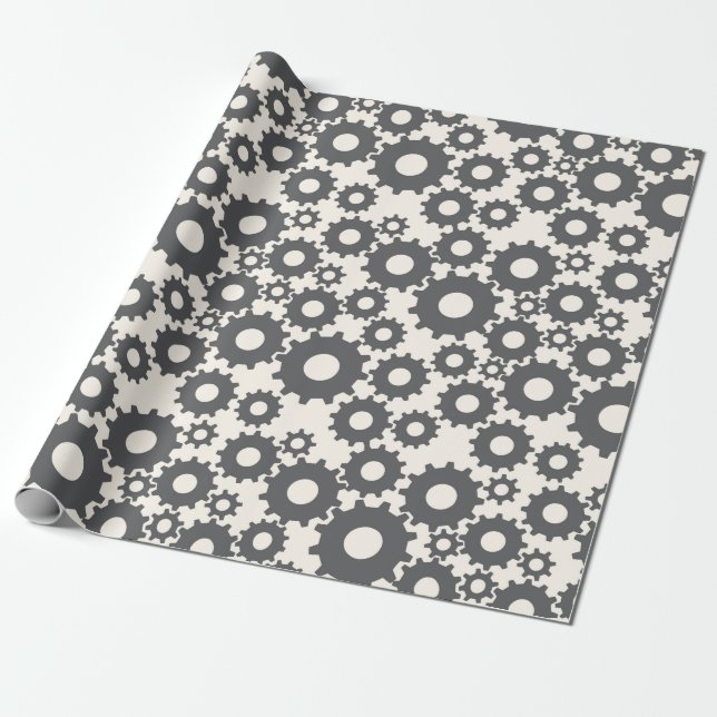 Grey Cog Wheel Wrapping Paper (Unrolled)
