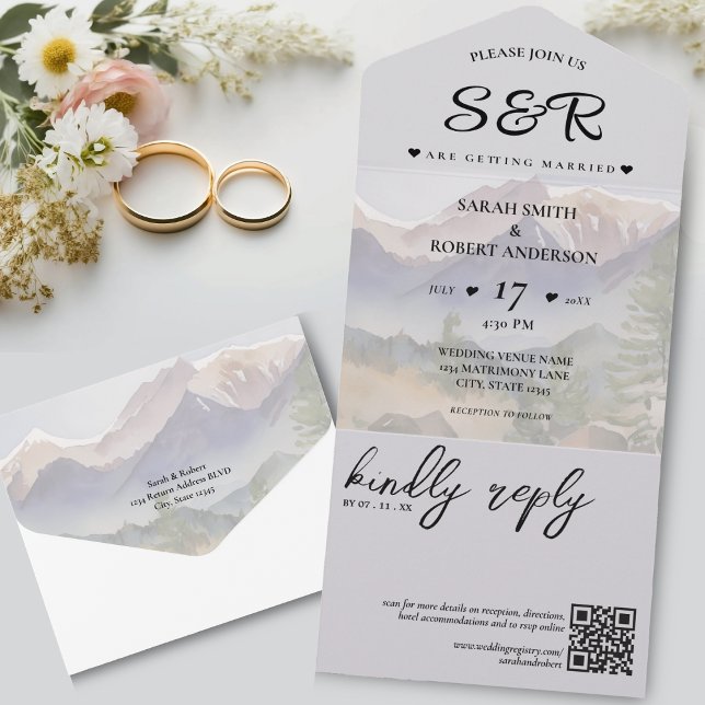 Grey Colorado Mountain Destination Wedding All In One Invitation (Grey Colorado Rocky Mountain Destination Wedding All In One Invitation)
