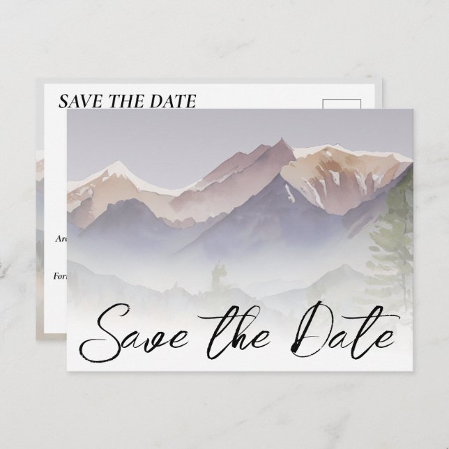 Grey Colorado Mountain Wedding Save The Date Postcard (Front/Back)