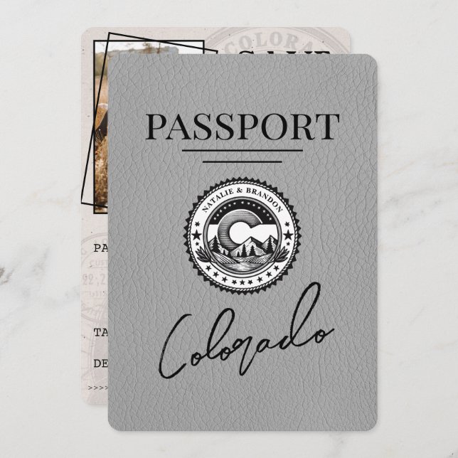 Grey Colorado Passport Save The Date (Front/Back)