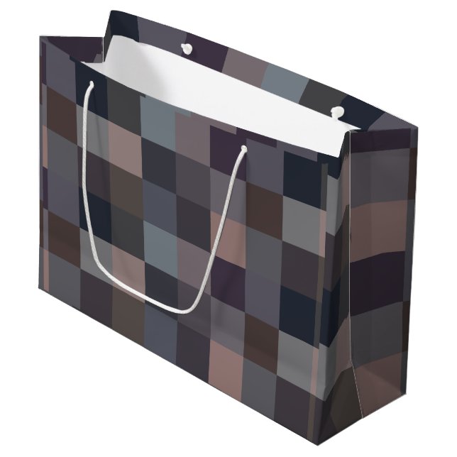 Grey Colour Chequerboard Large Gift Bag (Front Angled)