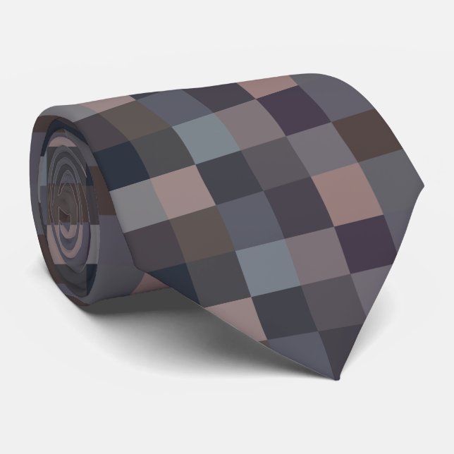 Grey Colour Chequerboard Tie (Rolled)