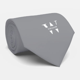 Grey Colour Elegant Monogram + Name Tie