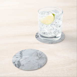 Grey Colour Marble Pattern Round Paper Coaster
