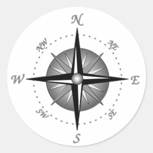 Grey Compass Rose Classic Round Sticker
