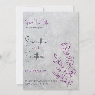 Grey Concrete and Purple Wedding Save The Date Invitation