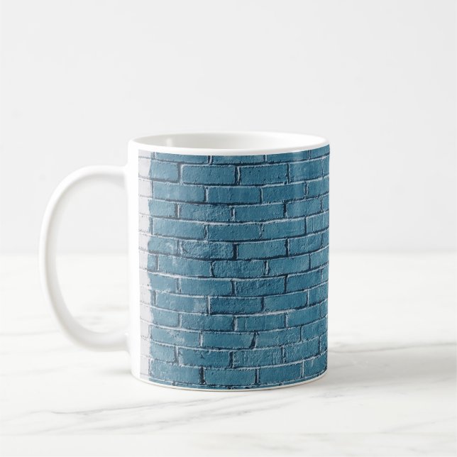 Grey concrete bricks painted in blue coffee mug (Left)