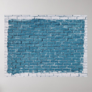 Grey concrete bricks painted in blue poster