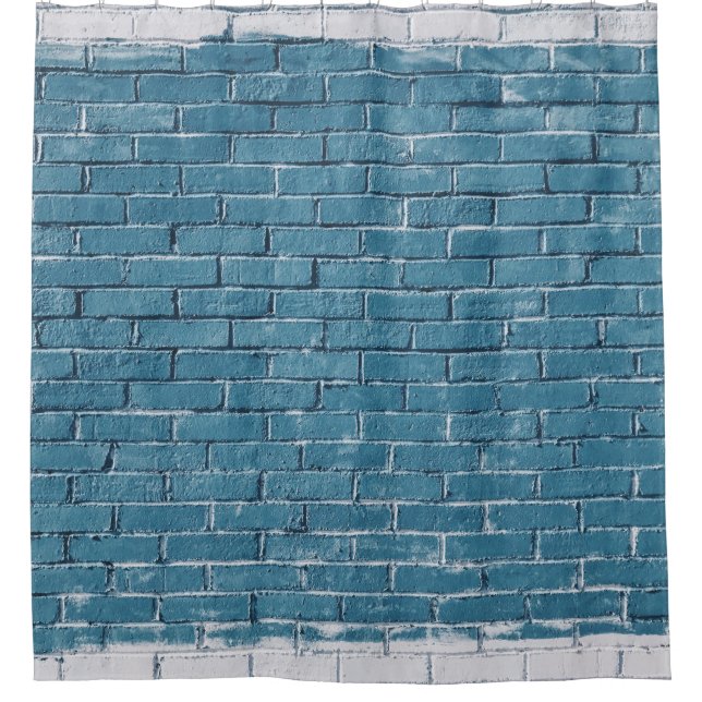 Grey concrete bricks painted in blue shower curtain (Front)