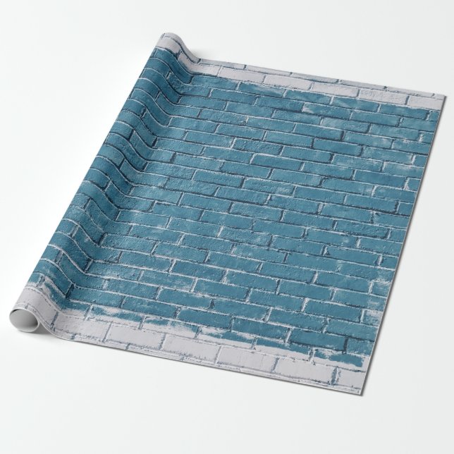 Grey concrete bricks painted in blue wrapping paper (Unrolled)