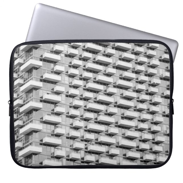 Grey concrete building laptop sleeve (Front)