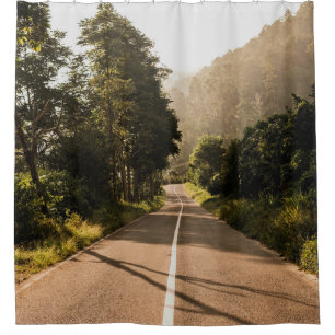 Grey concrete road in the morning shower curtain