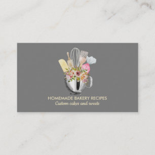 Grey Cook Chef Watercolor Baking Utensils Bakery Business Card