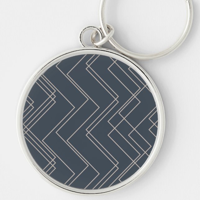 Grey, cool, modern, trendy, unique zigzag lines key ring (Front)