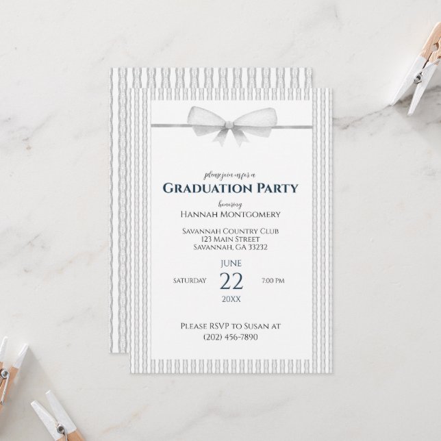 Grey Coquette Bow Graduation Invitation (Front/Back In Situ)